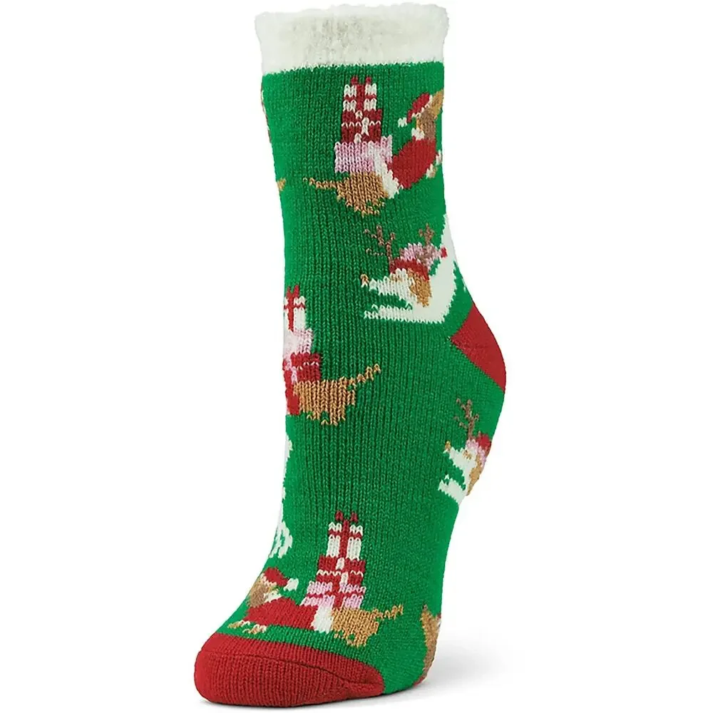 Magellan Outdoors Lodge Crew Socks Santa Helpers Aloe Infused Lined Medium 6-10